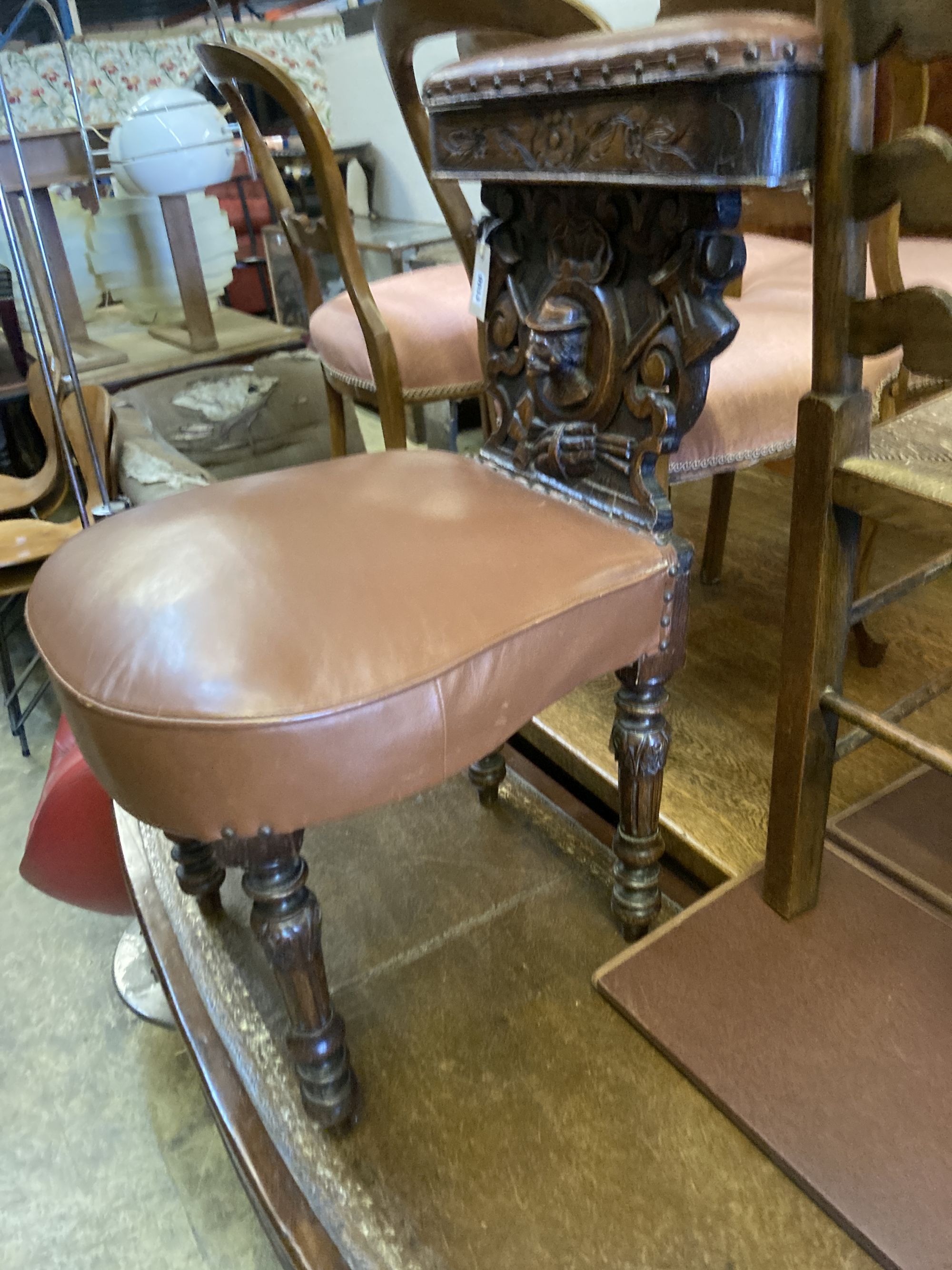 A 19th century Flemish carved oak prie dieu chair, width 48cm, depth 50cm, height 80cm